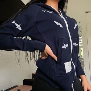 Thom Browne Shark‎ & Surfboard Zip-Up Navy Blue Hoodie Size 2 Made in Japan